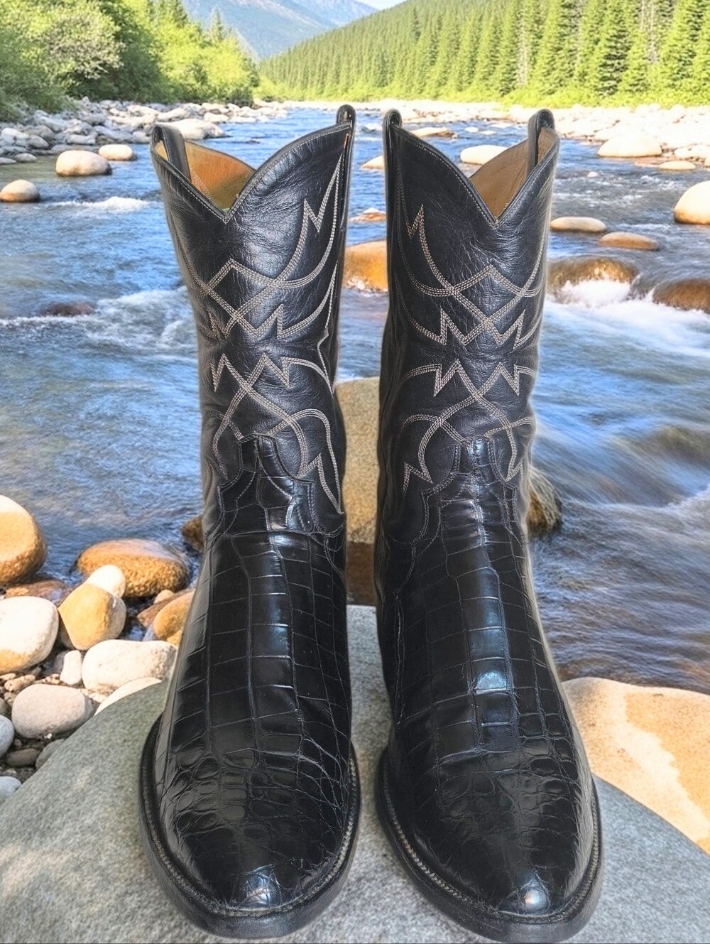 Men's Black Alligator Leather Crocodile Western Boots 12EE Vintage - Picture 3 of 9